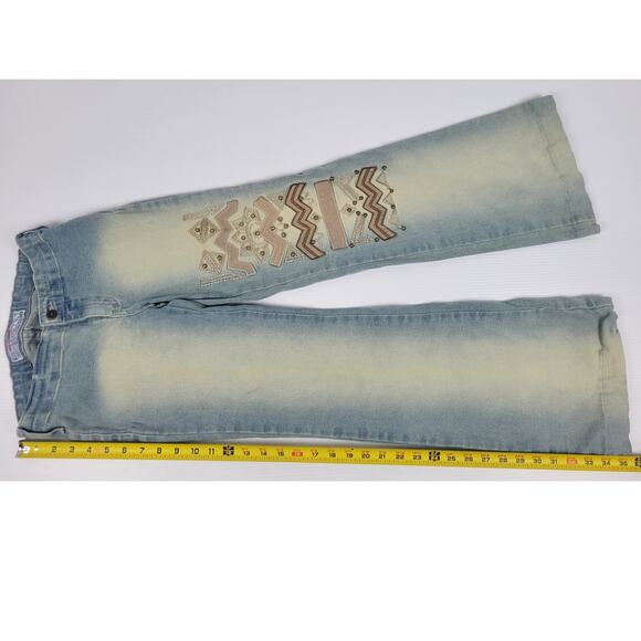 Vintage Sweet November Womens 4‎ Blue Boho Hippie Jeans Embroidered Wide Leg - Picture 8 of 15